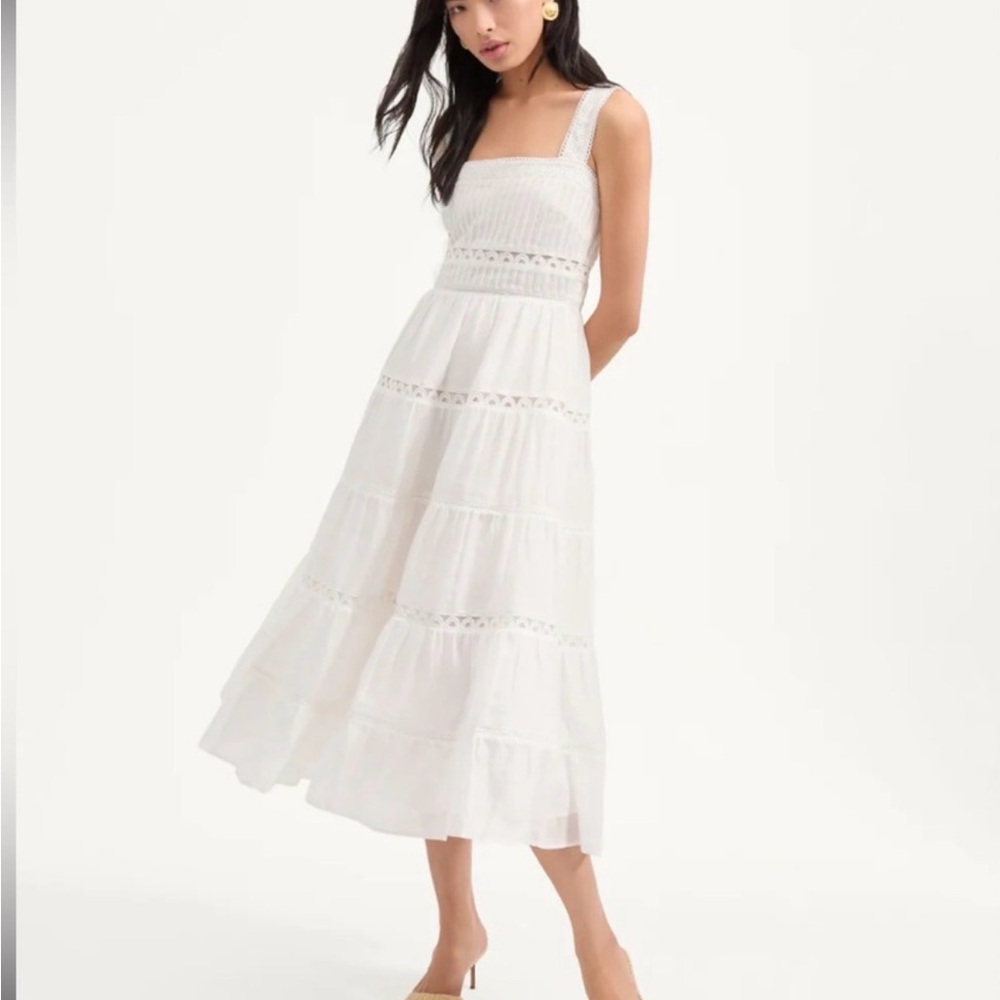 Veronica Beard Lucien White Eyelet Midi Dress Size 6